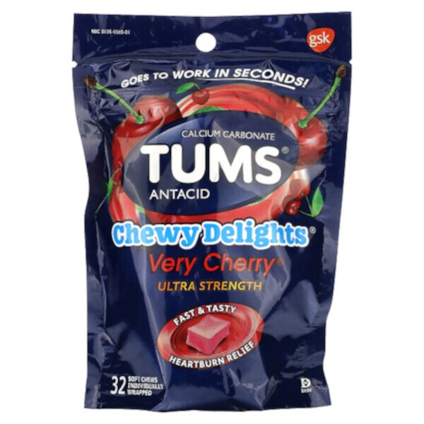 Ультрасильный антацид, очень вишневый, 32 мягких жевательных конфеты Tums