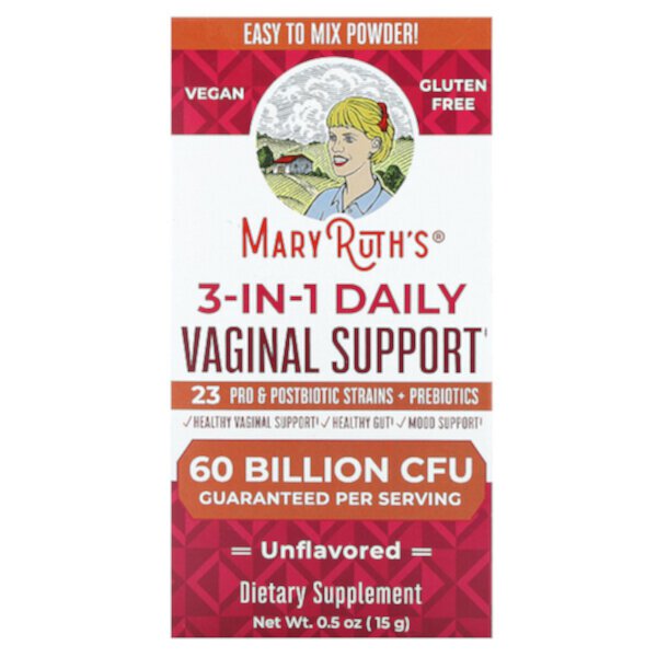 Ежедневная вагинальная поддержка 3-в-1, без вкуса, 60 миллиардов КОЕ, 0,5 унции (15 г) MaryRuth's