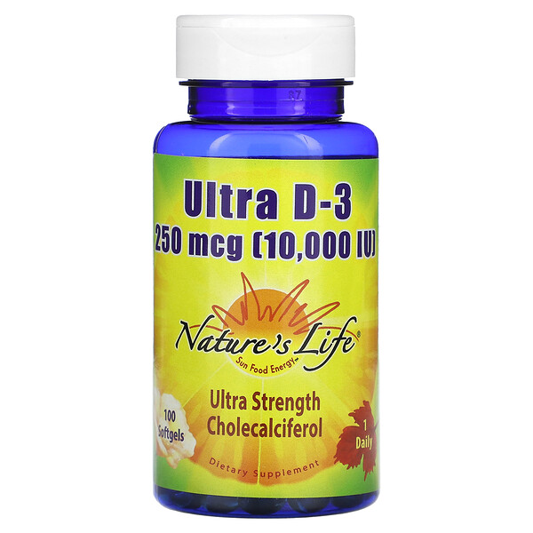 Ultra D-3 - 250 мкг (10,000 МЕ) - 100 мягких капсул - Nature's Life Nature's Life