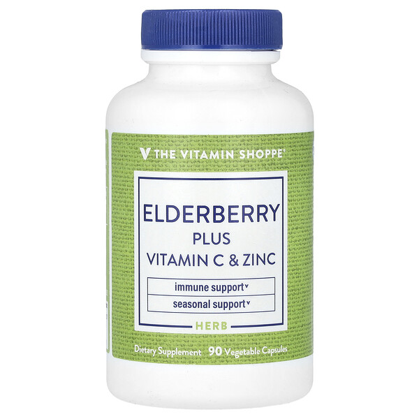 Elderberry Plus Vitamin C & Zinc, 90 Vegetable Capsules (Растительные капсулы) The Vitamin Shoppe