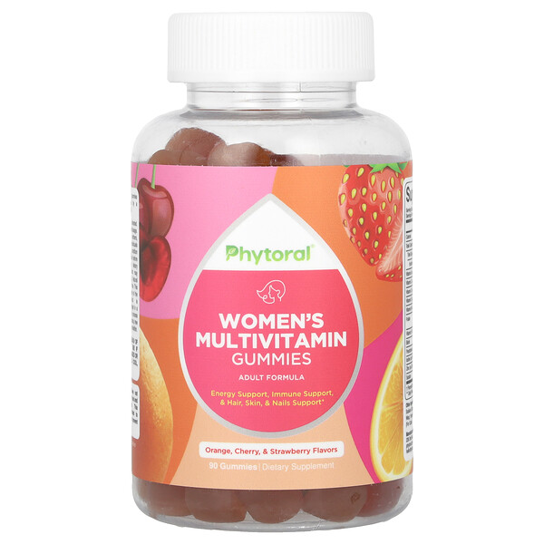 Женский мультивитамин в жевательных конфетах, апельсин, вишня и клубника - 90 жевательных мармеладок - Phytoral Phytoral