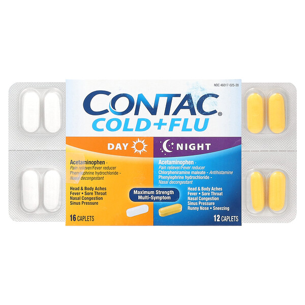 Простуда + грипп, день/ночь, 28 капсул Contac
