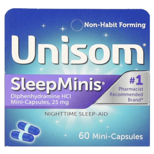 SleepMinis, Средство для сна в ночное время, 25 мг, 60 мини-капсул Unisom