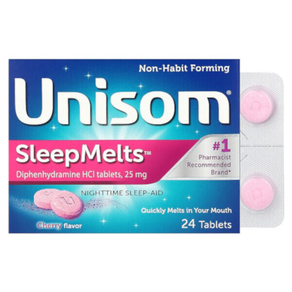 SleepMelts, Средство для сна в ночное время, вишня, 24 таблетки Unisom