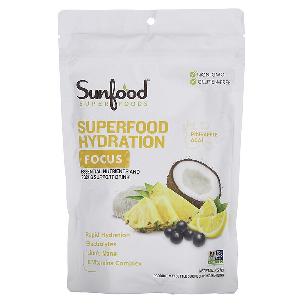 Superfood Hydration Focus, ананас асаи, 8 унций (227 г) Sunfood