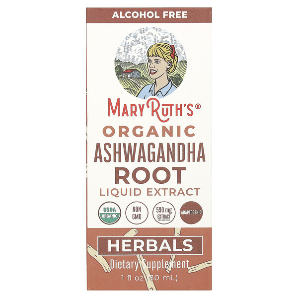 Органический жидкий экстракт корня ашваганды, без спирта, 590 мг, 1 жидкая унция (30 мл) MaryRuth's