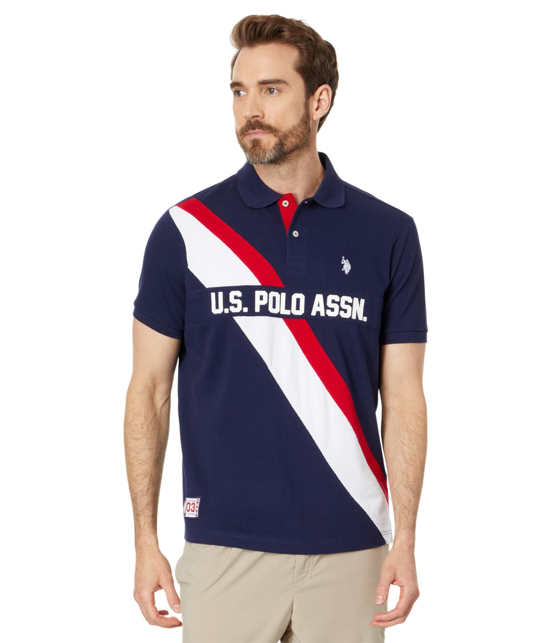 Рубашка поло из пике с короткими рукавами и графическим рисунком U.S. POLO ASSN.