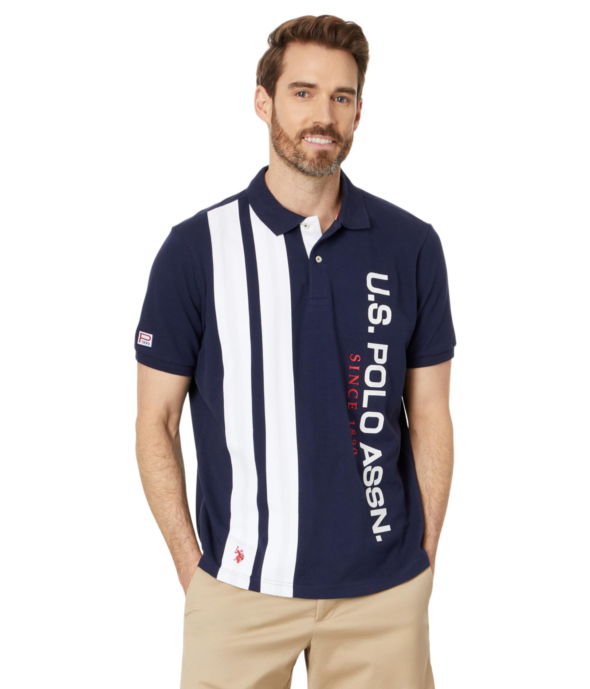 Мужская рубашка-поло с коротким рукавом и вертикальным принтом U.S. POLO ASSN. U.S. POLO ASSN.