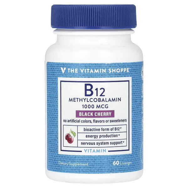 B12, Черная Вишня, 1000 мкг, 60 леденцов - The Vitamin Shoppe The Vitamin Shoppe