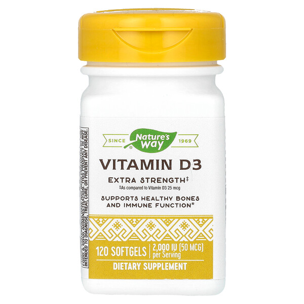 Vitamin D3, Extra Strength, 50 mcg (2,000 IU), 120 Softgels (Мягкие капсулы) Nature's Way