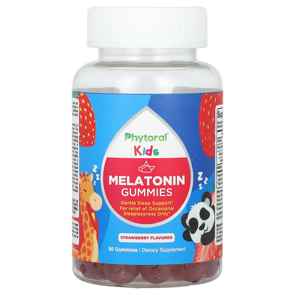 Kids, Мелатониновые жевательные конфеты, клубника, 60 жевательных конфет Phytoral