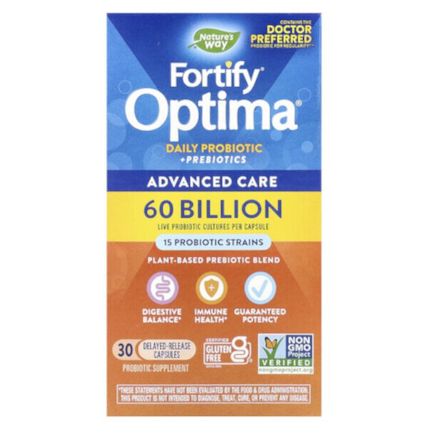 Fortify Optima, Пробиотик + пребиотики для ежедневного использования, расширенный уход, 60 миллиардов, 30 капсул с отсроченным высвобождением Nature's Way