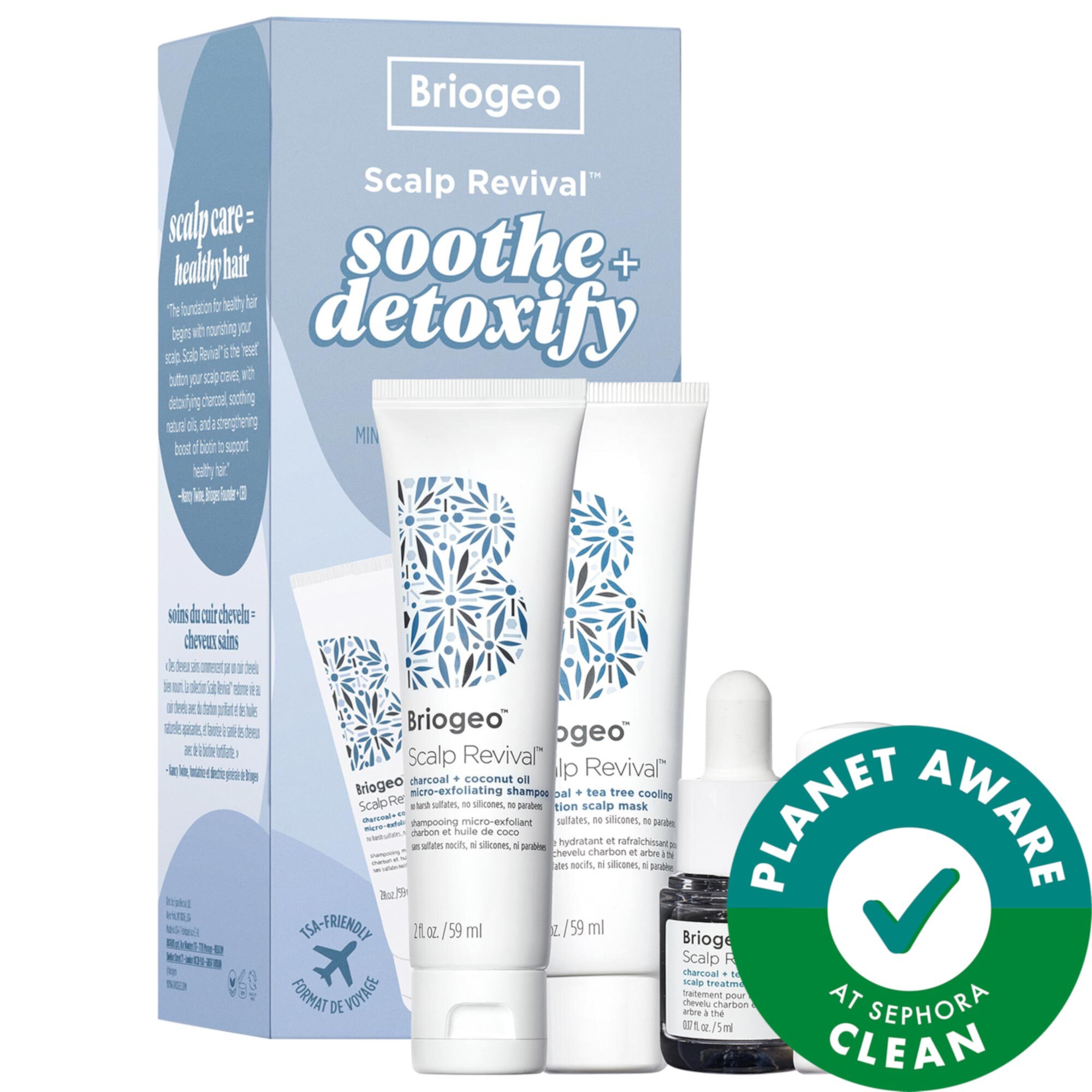 Дорожный набор Scalp Revival™ Soothe + Detoxify для сухой, зудящей и жирной кожи головы Briogeo