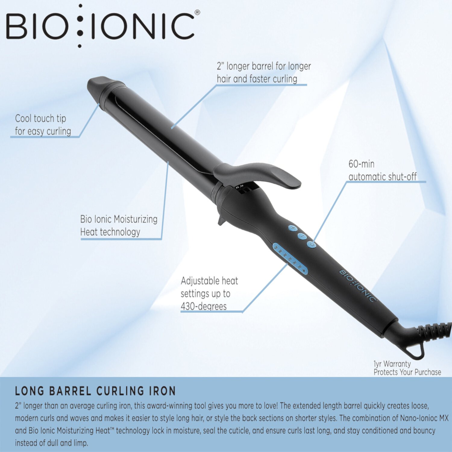 Щипцы для завивки длинного ствола 1,25 дюйма NanoIonic MX Bio Ionic