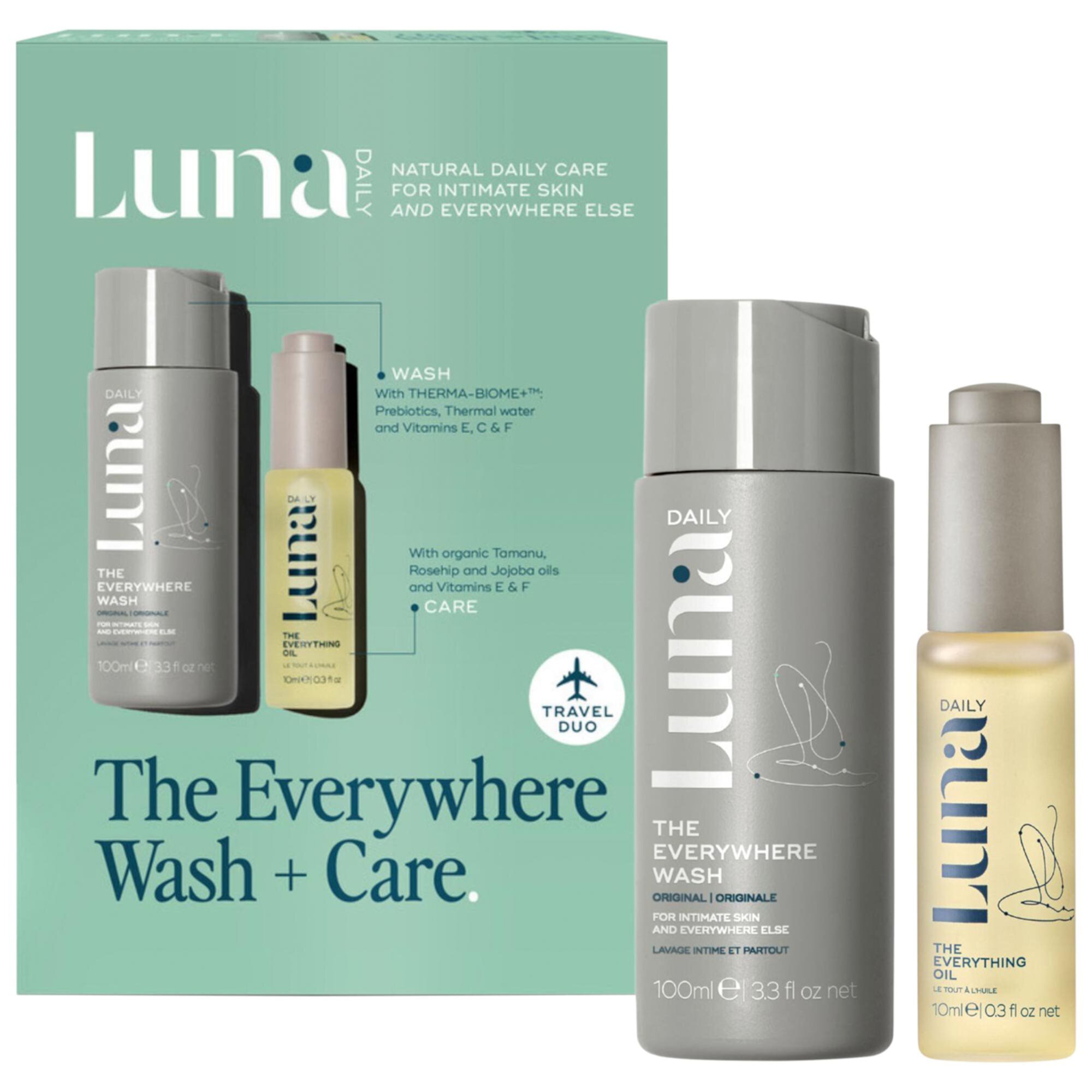 The Mini Everywhere Wash + Oil Set - pH Balanced with Prebiotics + Vitamins Luna Daily