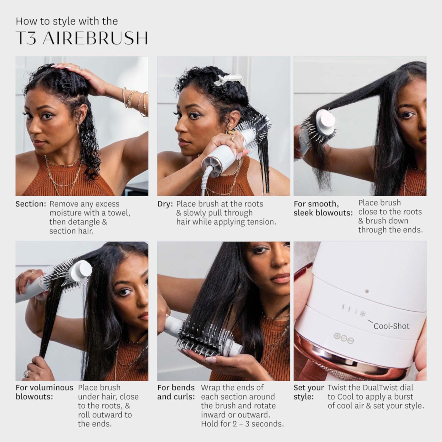 AireBrush Одношаговая расческа для разглаживания и придания объема волосам T3