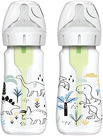 Brown's Natural Flow® Anti-Colic Options+™, детская бутылочка с широким горлышком, дизайнерская версия, Dino Decos, 9 унций/270 мл, соска уровня 1, упаковка из 2 штук, 0 м+ Dr. Brown's