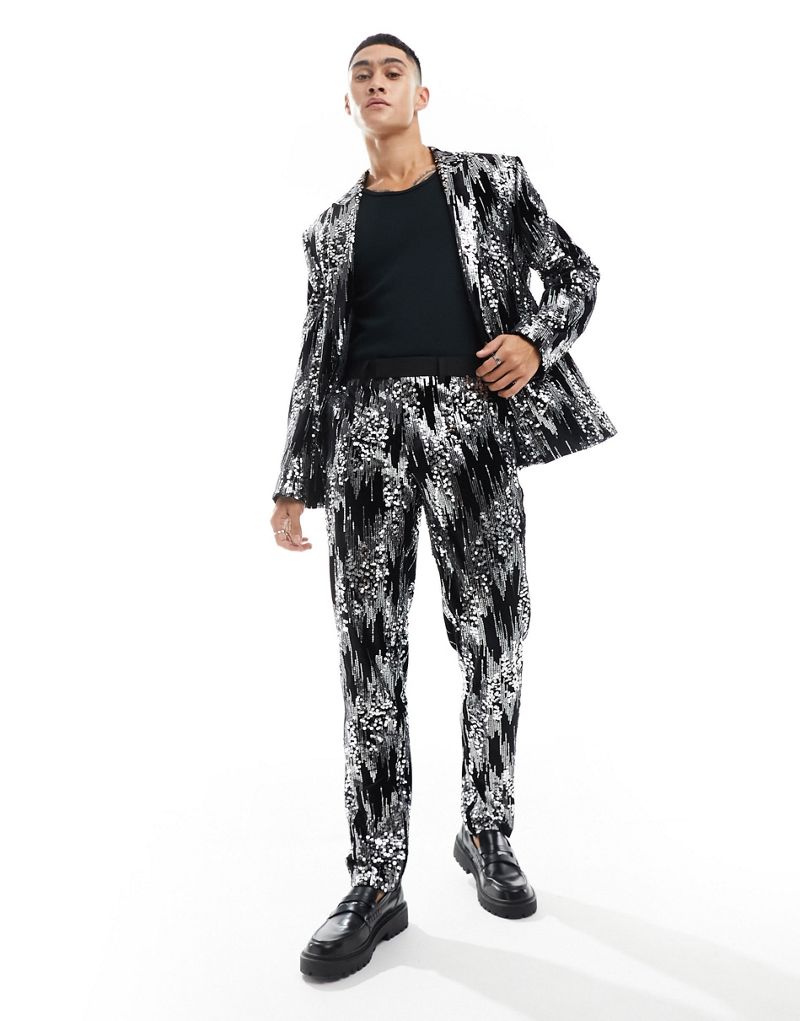 Узкие серебристые костюмные брюки с разбросанными пайетками ASOS DESIGN ASOS DESIGN