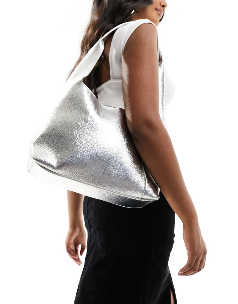 Гламурная сумка-тоут из полиуретана серебристого металлика GLAMOROUS