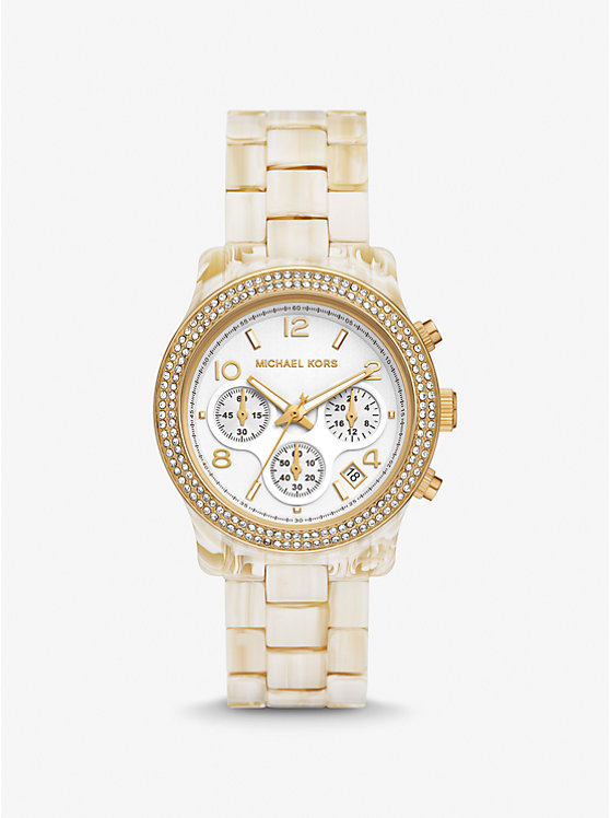 Runway Pavé Gold-Toneand Acetate Watch Michael Kors