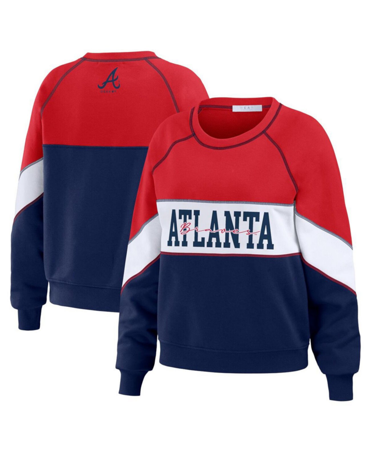 Женский красно-темно-синий пуловер с круглым вырезом Atlanta Braves WEAR by Erin Andrews