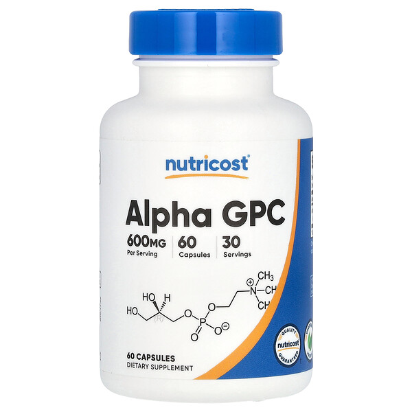 Alpha GPC 600 мг, 60 капсул (по 300 мг в капсуле) - вегетарианский продукт Nutricost