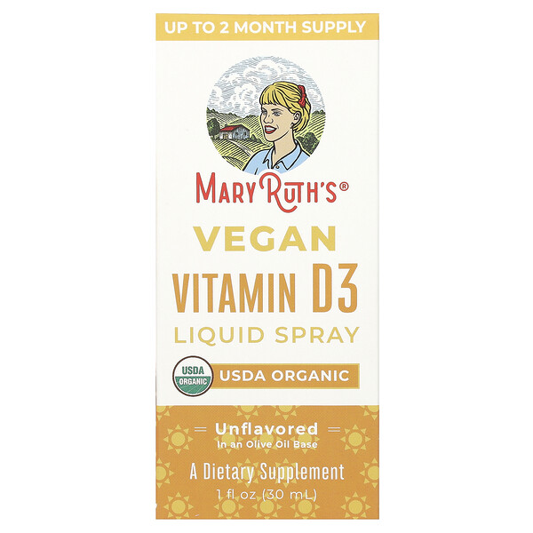 Веганский жидкий спрей с витамином D3, без вкуса, 1 жидкая унция (30 мл) MaryRuth's