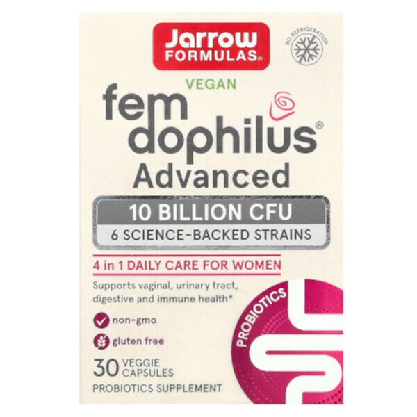 Vegan Fem Dophilus, Advanced, 10 миллиардов КОЕ, 30 растительных капсул Jarrow Formulas