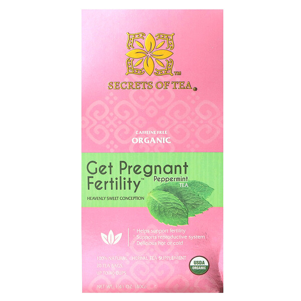 Органический чай для беременных при бесплодии, мята перечная, без кофеина, 20 чайных пакетиков, 40 г (1,41 унции) Secrets Of Tea