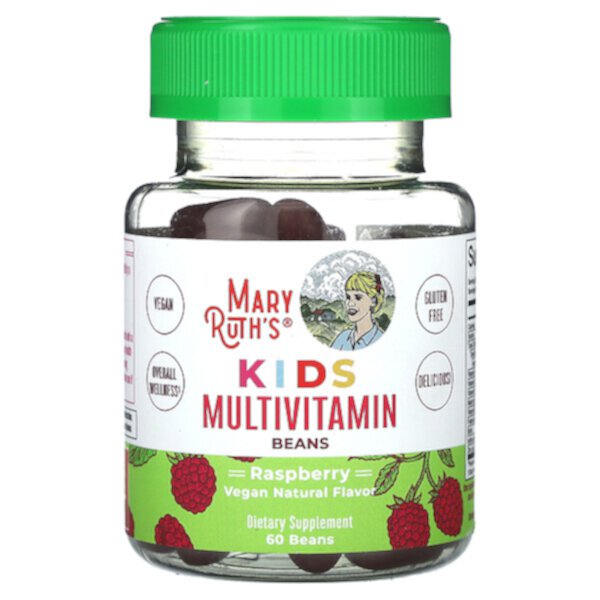Kids, Мультивитаминные бобы, малина, 60 бобов MaryRuth's