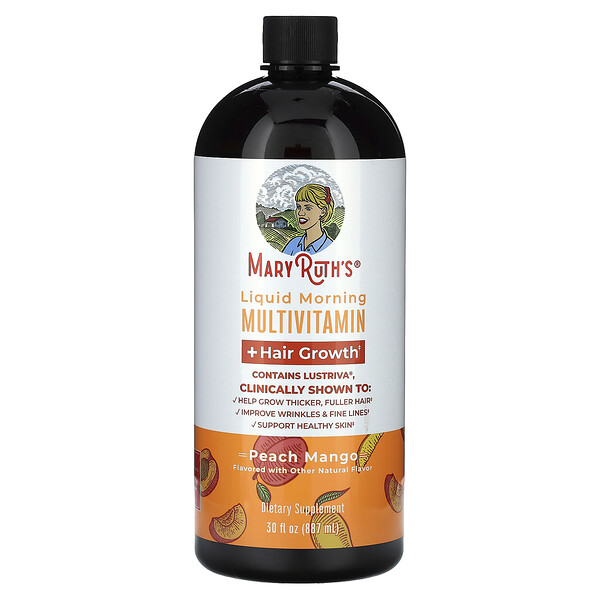 Жидкие утренние мультивитамины + для роста волос, персик и манго, 30 жидких унций (887 мл) MaryRuth's