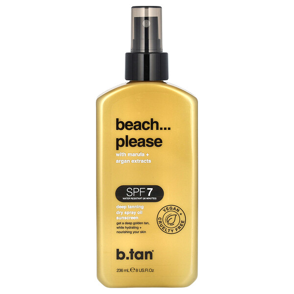 Beach...Please, Сухое солнцезащитное масло-спрей, SPF 7, глубокий загар, 8 жидких унций (236 мл) B.Tan