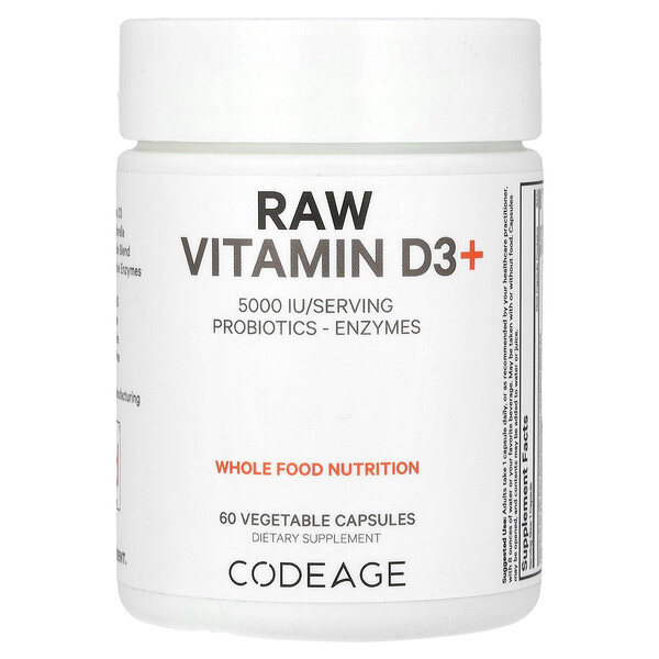 Витамин D3+ - 5000 МЕ - 60 растительных капсул - Codeage Codeage