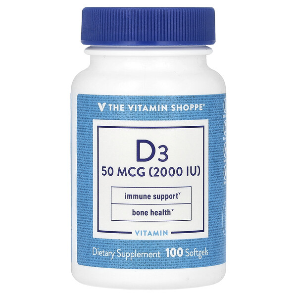 Витамин D3, 50 мкг (2000 МЕ), 100 мягких таблеток The Vitamin Shoppe