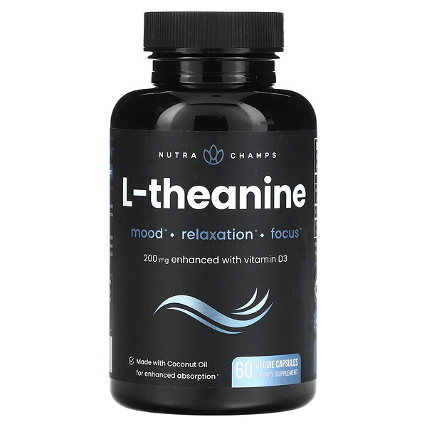 L-Theanine, 200 mg, 60 Veggie Capsules (Капсулы на растительной основе) NutraChamps