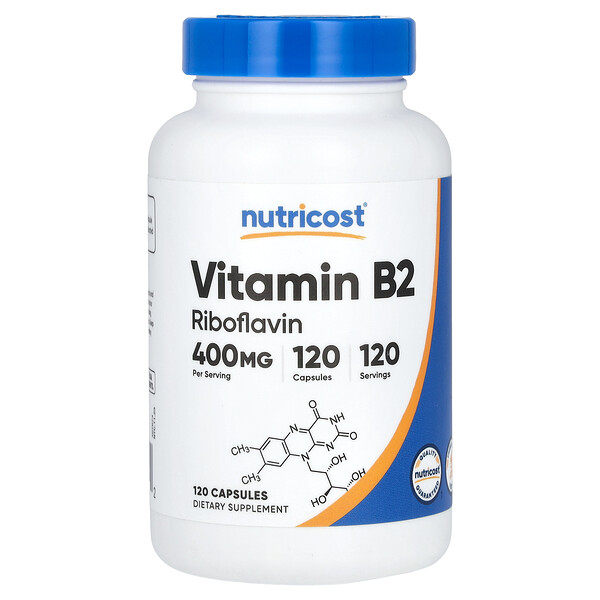 Витамин B2, 400 мг, 120 капсул Nutricost