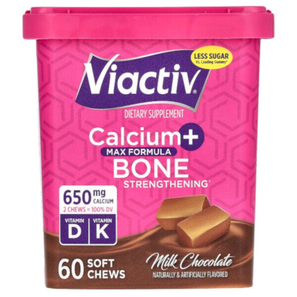 Кальций + Укрепление костей, Максимальная формула - Молочный Шоколад - 60 жевательных конфет - Viactiv Viactiv