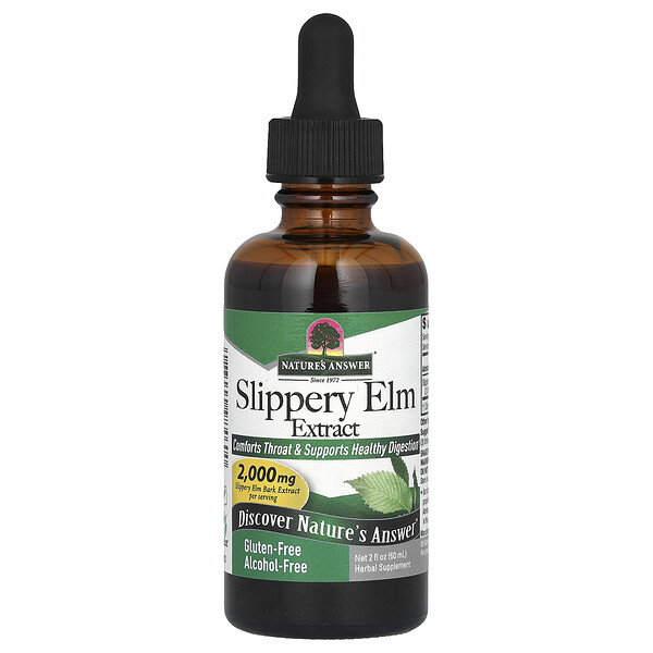 Slippery Elm Extract, Alcohol-Free (Безалкогольный) , 2,000 mg , 2 fl oz (Жидкие унции) (60 ml) Nature's Answer