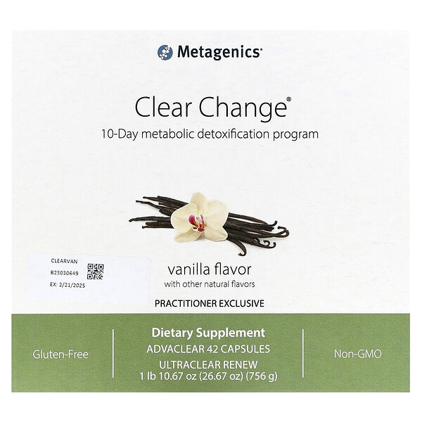 Clear Change, 10-дневная программа метаболической детоксикации, ваниль, набор из 3 предметов Metagenics