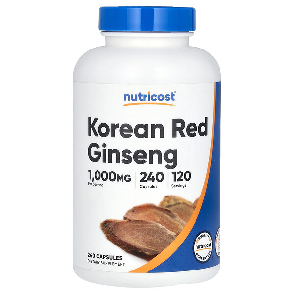 Корейский красный женьшень, 1000 мг, 240 капсул (500 мг на капсулу) Nutricost