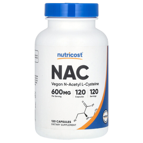 NAC, Веган N-ацетил L-цистеин - 600 мг - 120 капсул - Nutricost Nutricost