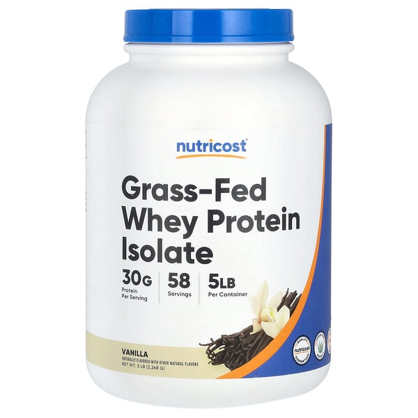 Изолят сывороточного протеина травяного откорма, ваниль, 5 фунтов (2268 г) Nutricost