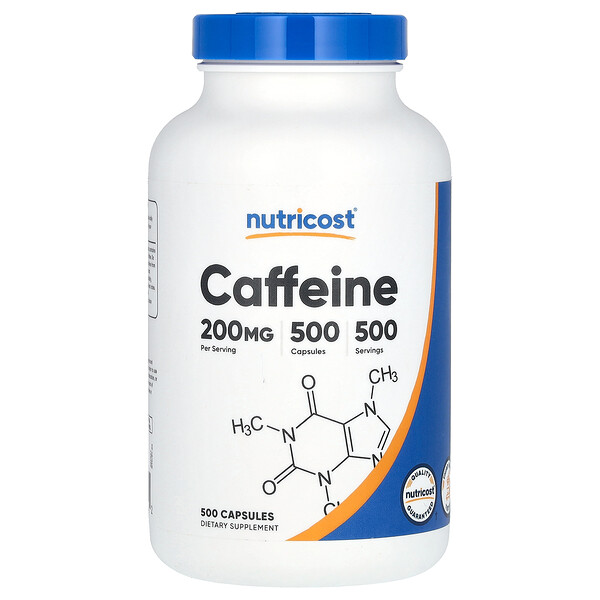 Кофеин, 200 мг, 500 капсул Nutricost