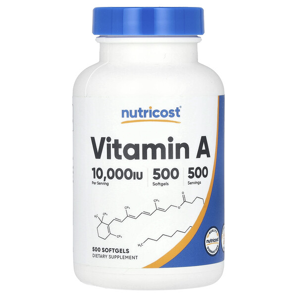 Витамин А - 10,000 МЕ - 500 мягких капсул - Nutricost Nutricost