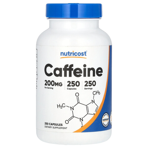 Кофеин, 200 мг, 250 капсул Nutricost