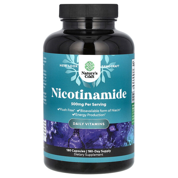 Никотинамид, 500 мг, 180 капсул Nature's Craft