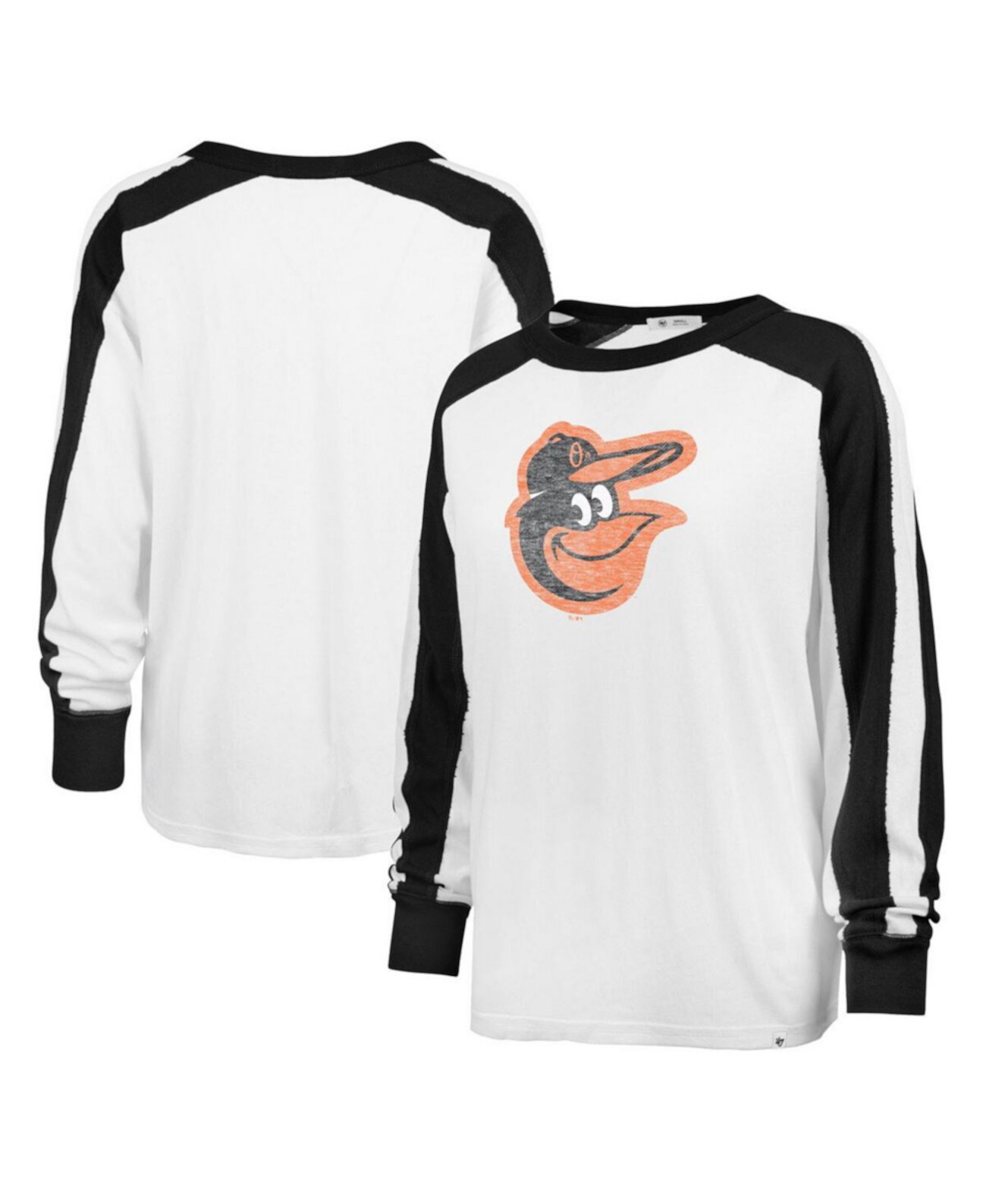 Женская белая рваная футболка с длинными рукавами Baltimore Orioles Caribou Raglan большого размера '47 Brand
