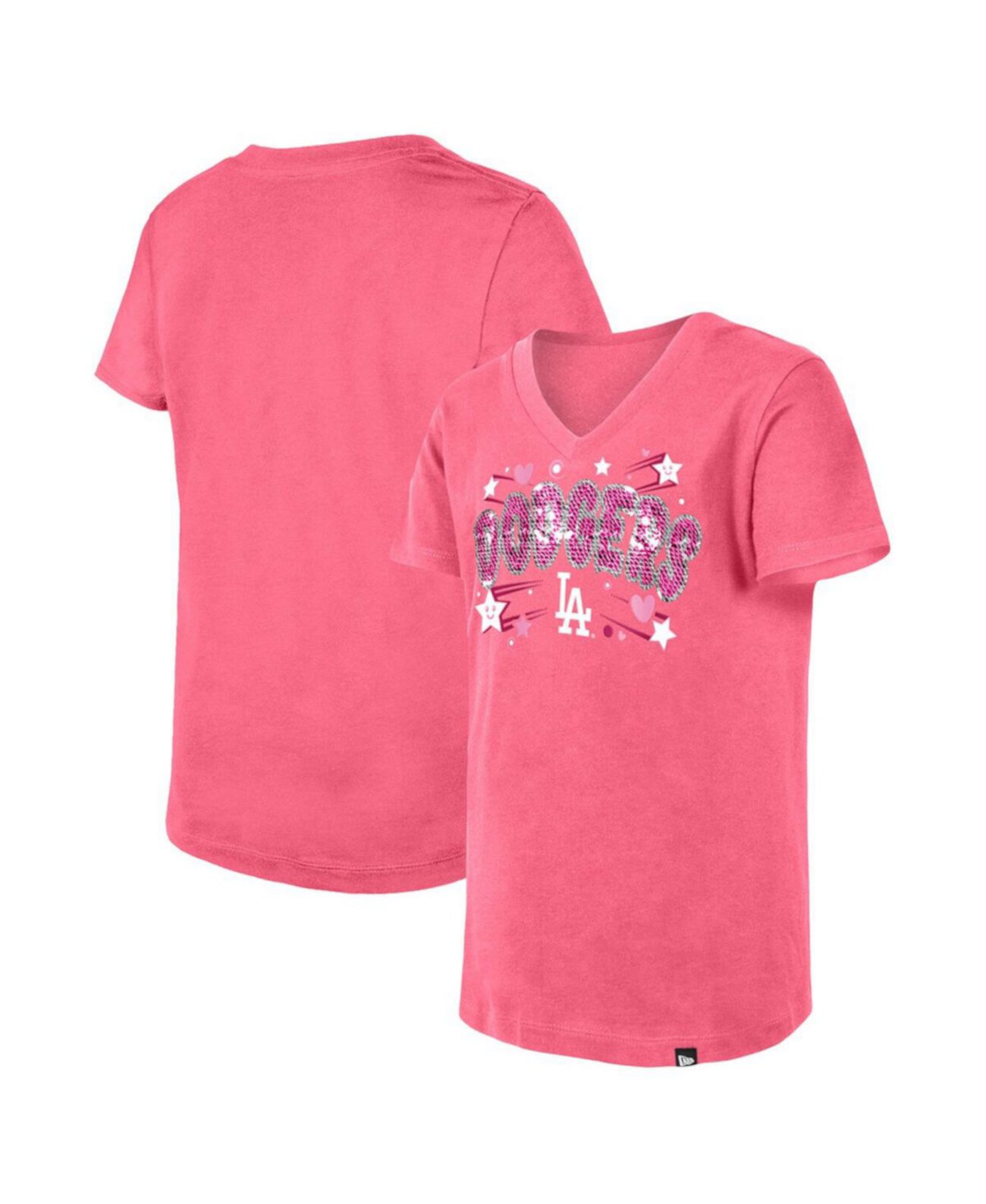 Розовая футболка с v-образным вырезом и пайетками Big Girls Los Angeles Dodgers New Era