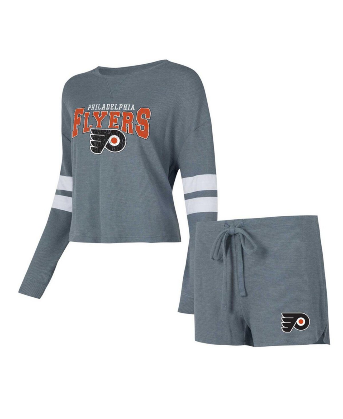 Женский серый комплект для сна Philadelphia Flyers: футболка с длинными рукавами и шорты Concepts Sport