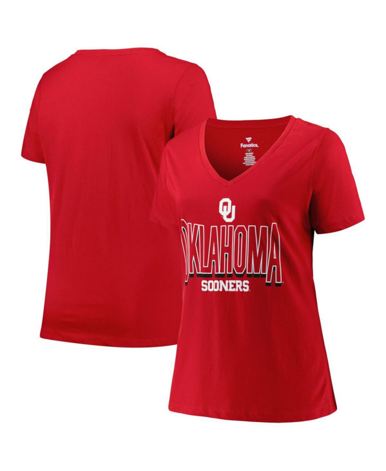 Женская футболка Crimson Oklahoma Earlys Plus Size с v-образным вырезом и боковой линией Fanatics